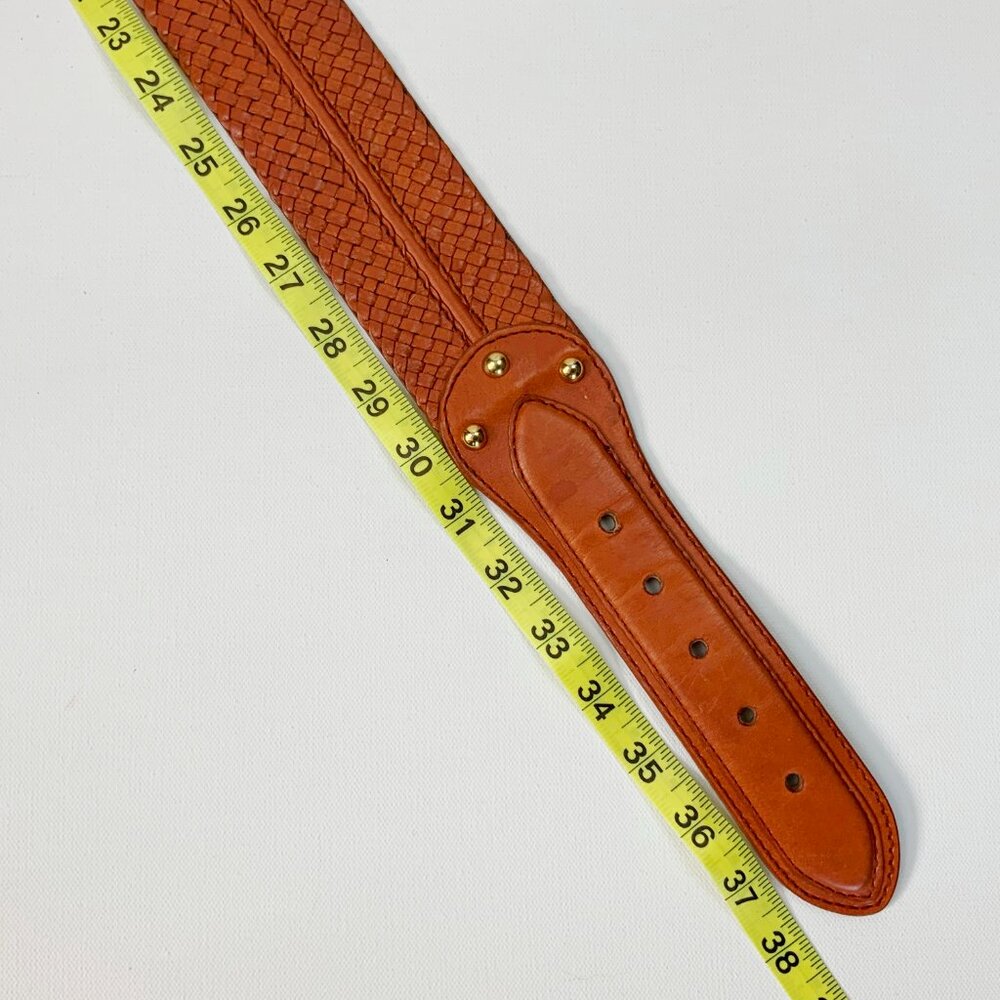 MICHAEL KORS Wide Leather Busket Weave Brown Belt Gold Buckle Sz M - Picture 10 of 16